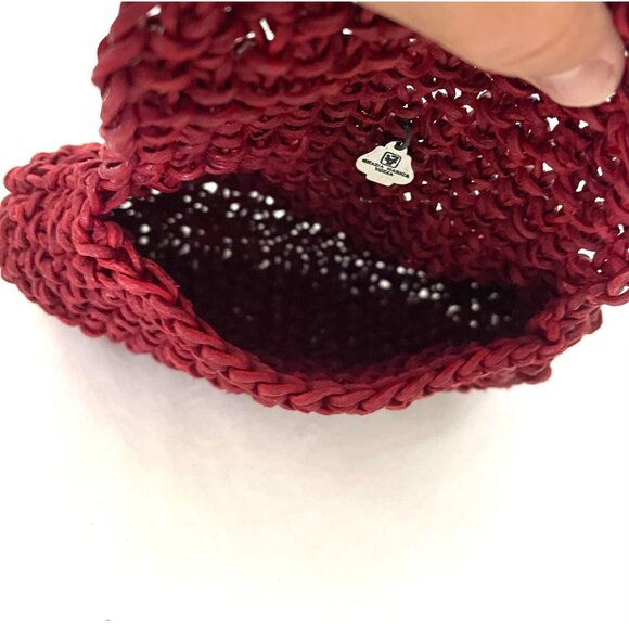 Grazia Marica Vozza Red Handwoven Clutch With Pearl Accent - Picture 4 of 5